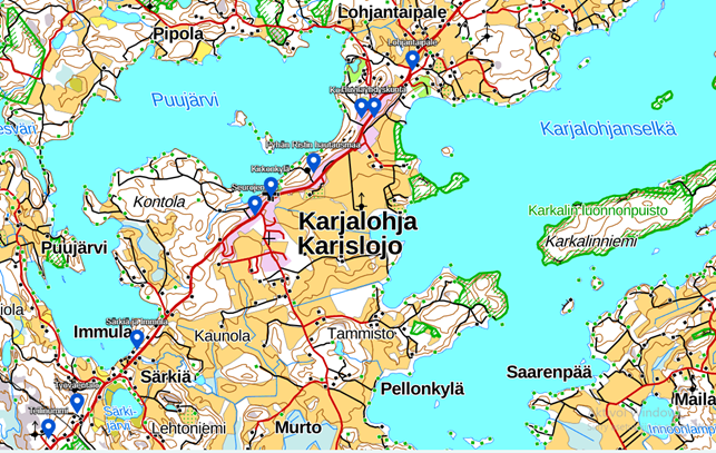 Karjalohjan keskustan reitti