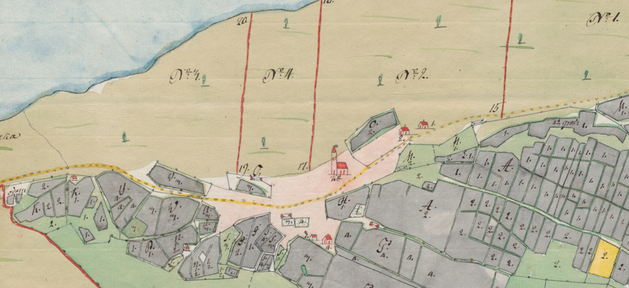 Kirkon paikka Isojakokartassa.