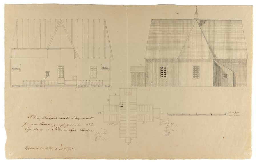Rakennepiirustus puukirkosta.